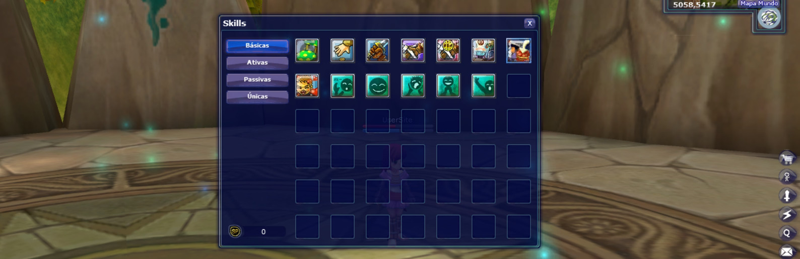 Janela de Skills